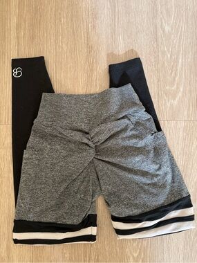 Bombshell Sportswear Thigh High Leggings in Grey and Black